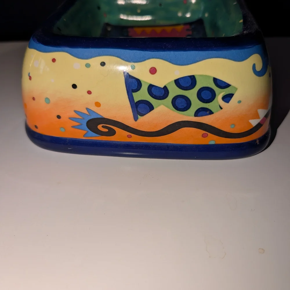 Vintage Milson & Louis Cat Bowl Hand Painted Ceramic Fish Whimsical 2002